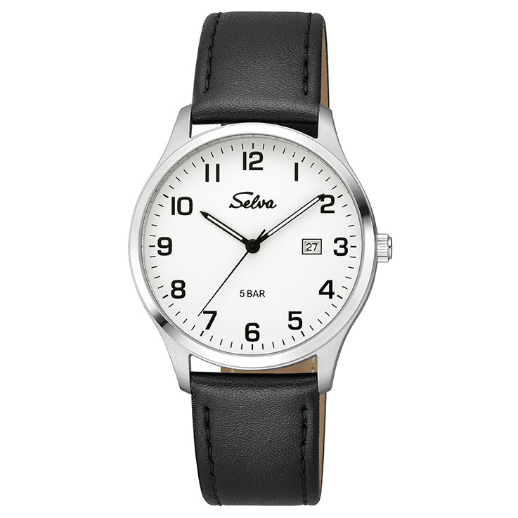 SELVA quartz wristwatch with leather strap White dial Ø 39mm