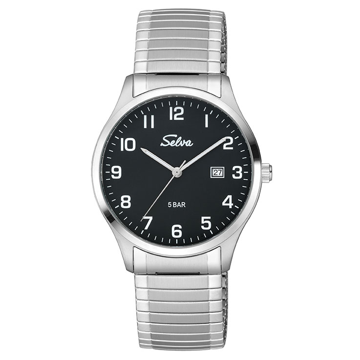 SELVA montre-bracelet à quartz avec bande de traction cadran noir Ø 39mm