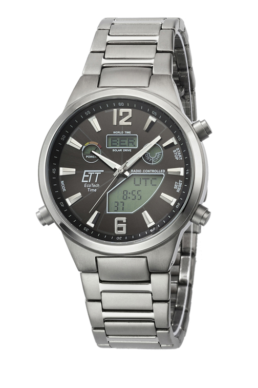 Eco Tech Time Solar Drive Funk Everest II Titan Herrenuhr World Timer - EGT-11380-20M