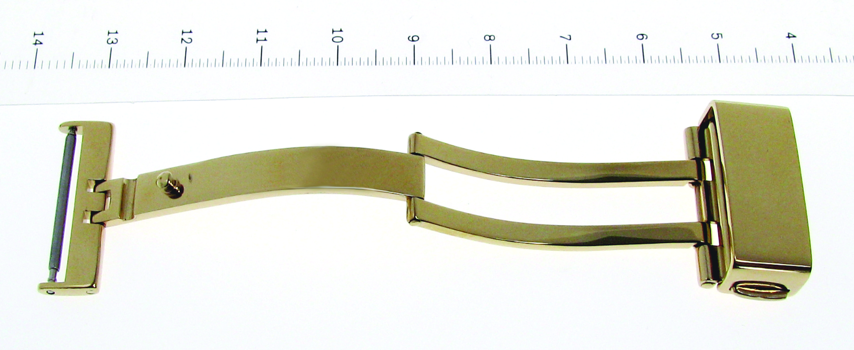 Leather band folding clasp, stainless steel, 16 mm, yellow, PVD, polished with 2 pushers