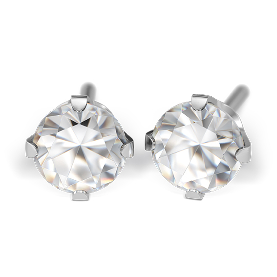 First stud earrings System 75 Gold 585/- GG Cubic Zirconia white 5mm