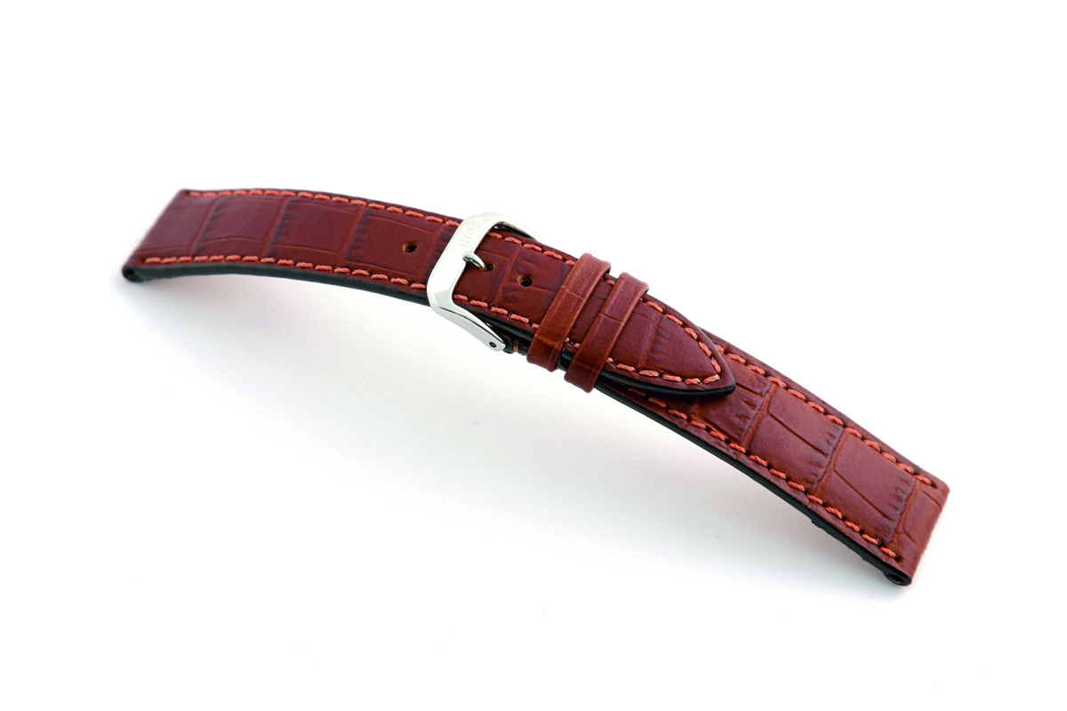 Bracelet cuir Tampa 14mm acajou avec gaufrage alligator