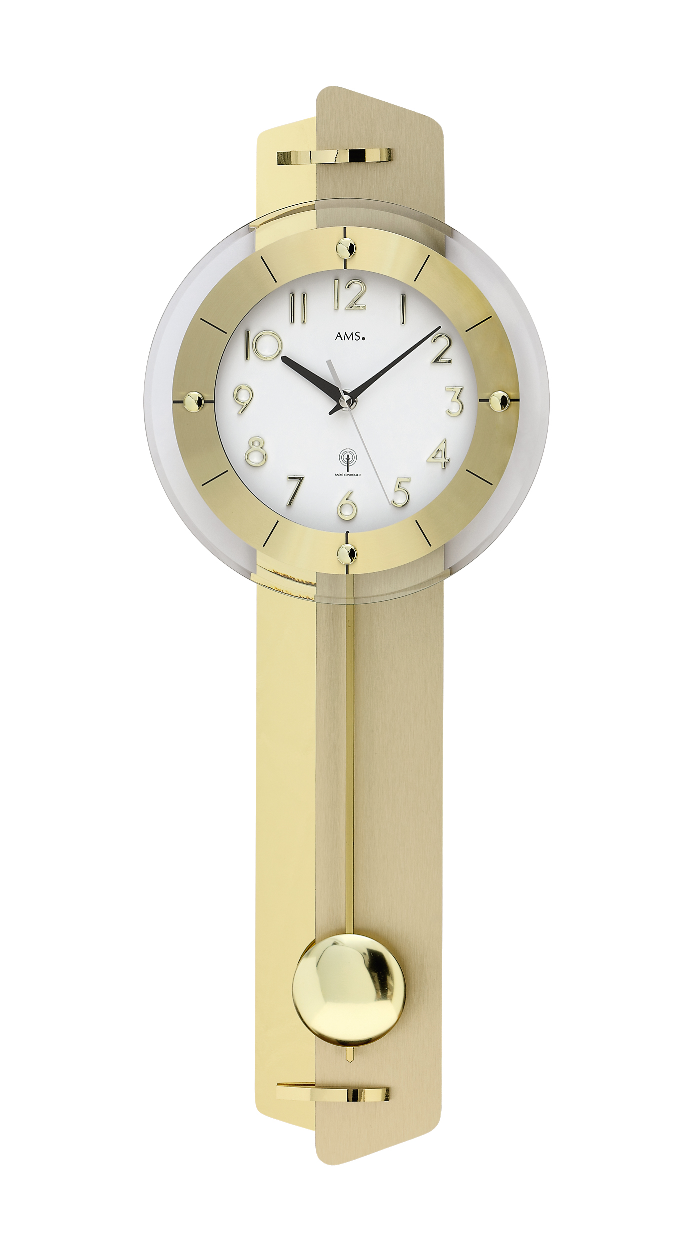 AMS Funk-Pendelwanduhr Messing