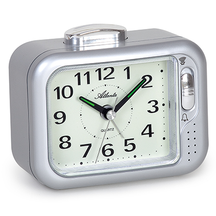 Atlanta 1942/19 silver Alarm clock quartz with glowing dial