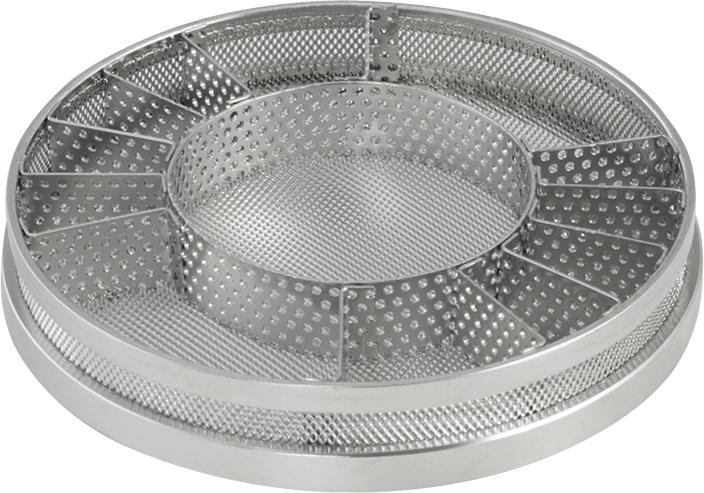 Strainer basket, dia. 80 mm, 11 compartments and 1 centre compartment, dia. 40 mm for PCB.