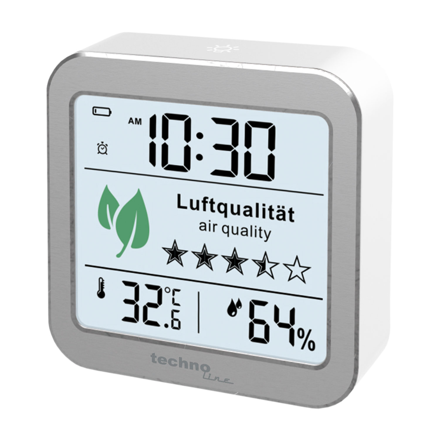 Luftgüte-Monitor mit Quarzuhr