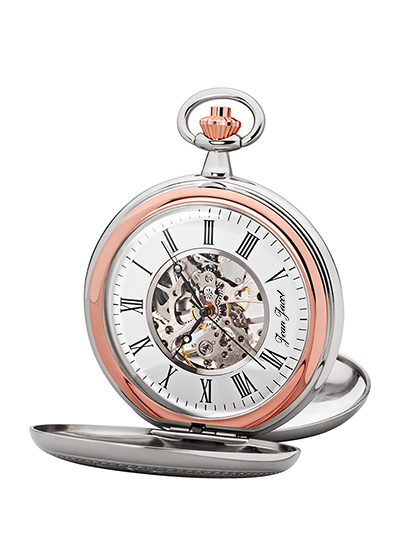 JEAN JACOT Taschenuhr, skelettiert, Bicolor/ rosé