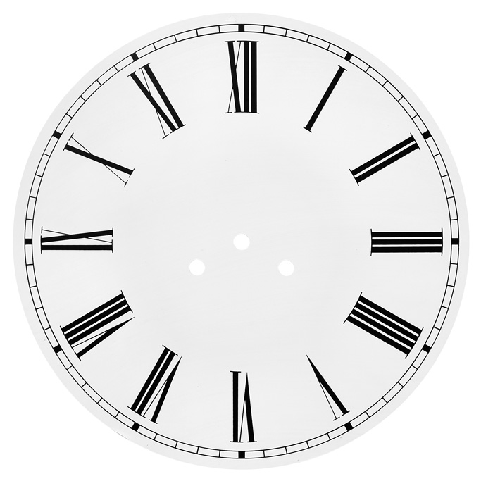 Dial Ø 290 mm white, 3 holes, roman numerals, aluminium 1.0 mm/ L 10 BF/FF/MF