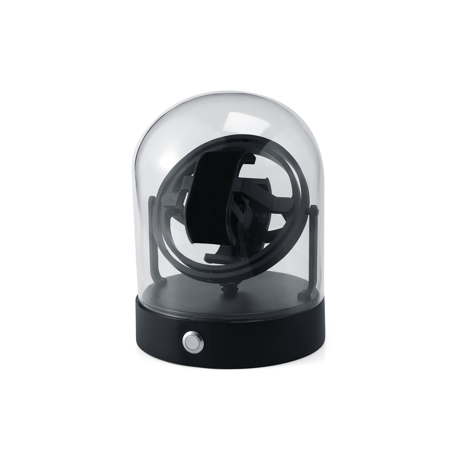 ONE OF THE MOST BEAUTIFUL: 360° watch winder with real glass dome and metal base - black