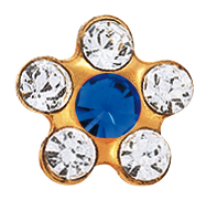 First ear stud System 75 yellow, daisy with stone crystal + sapphire Studex