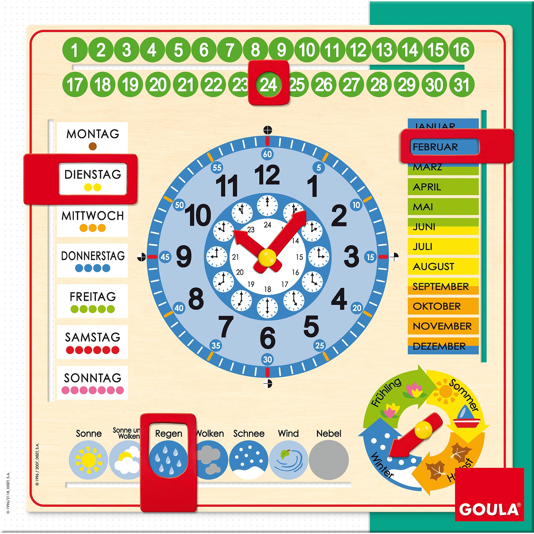 GOULA Time, week and calendar teaching clock