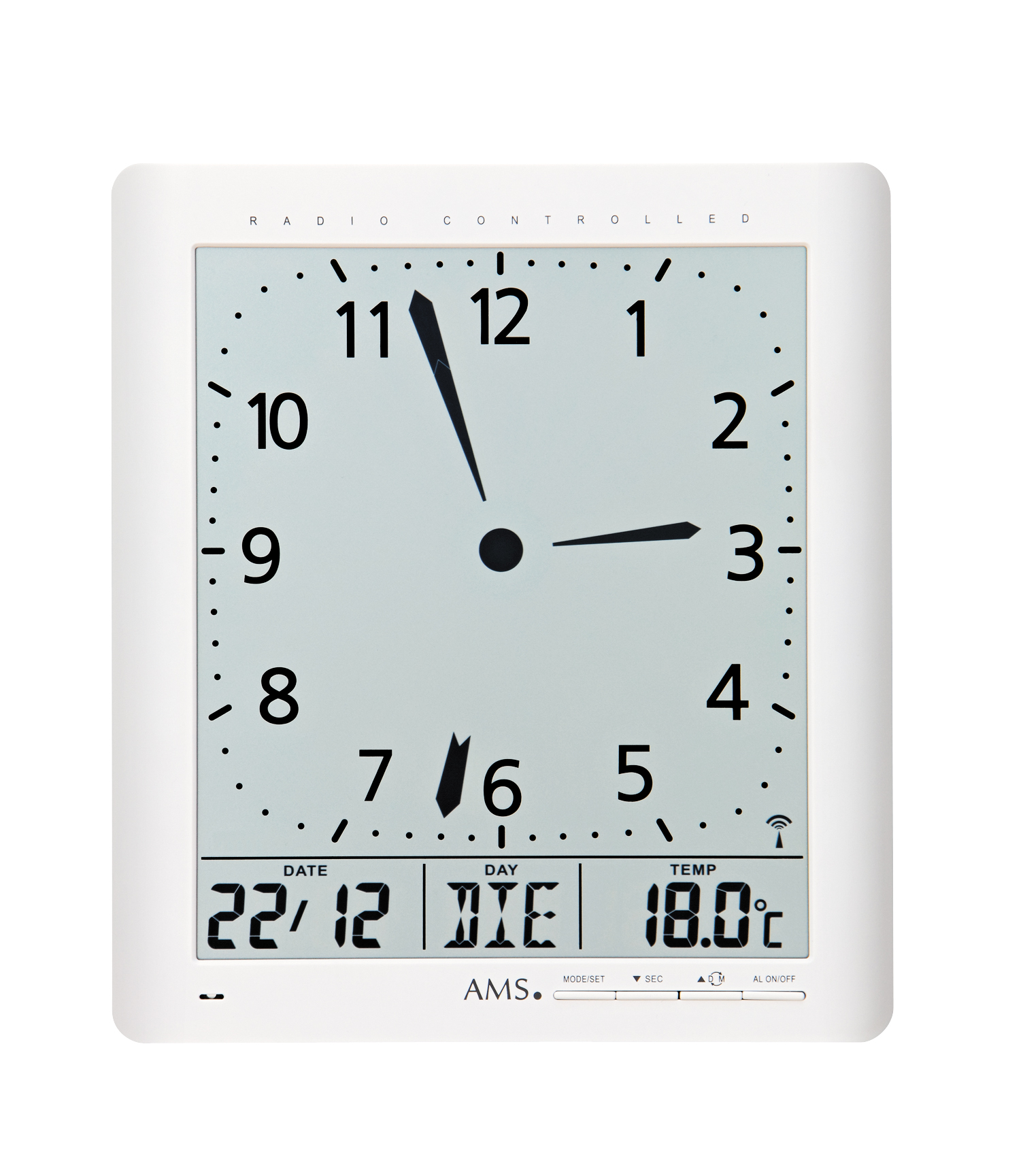 AMS wireless wall / table clock analog / digital, white