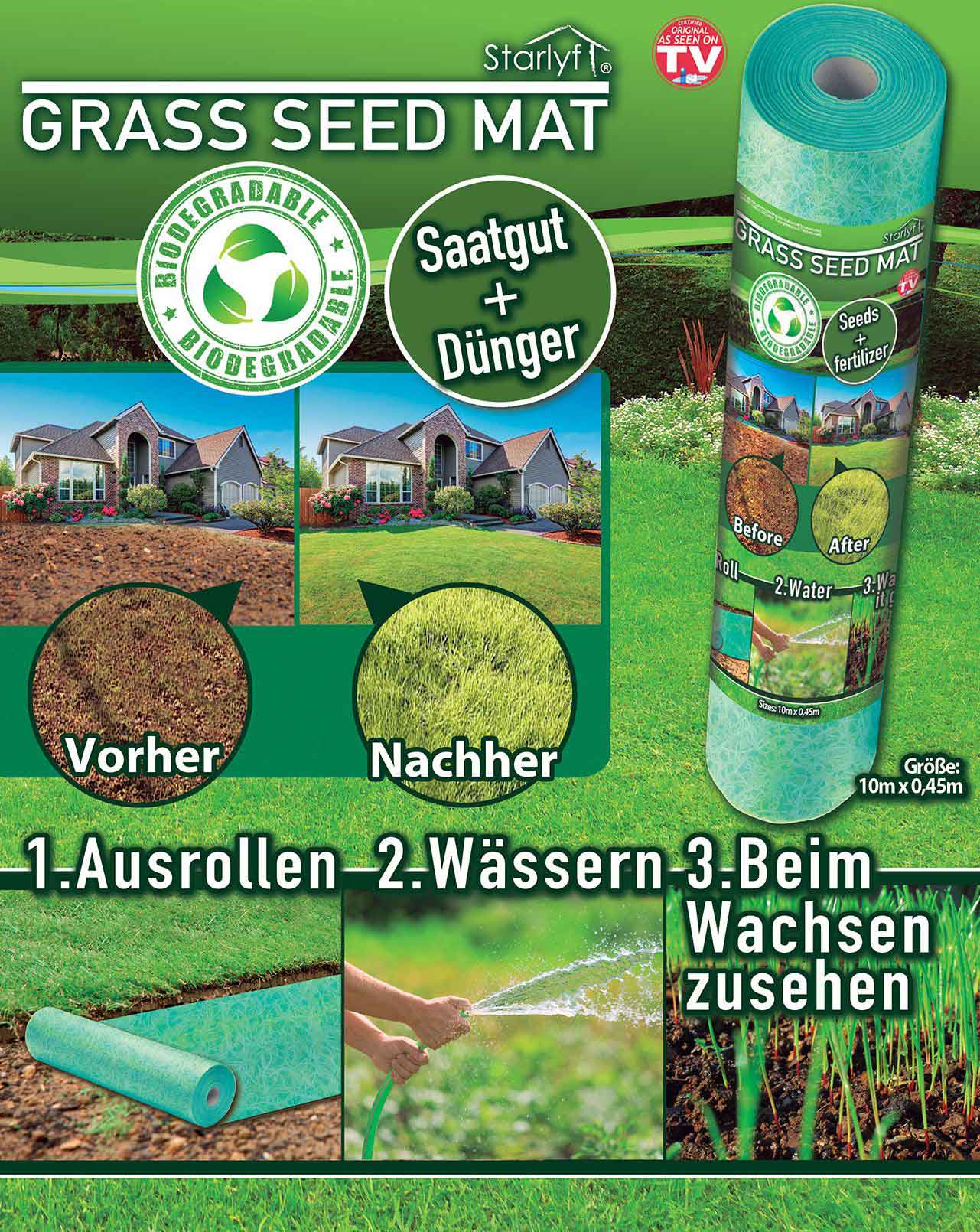 Grassamenmatte - sattgrüner, kräftiger und gleichmäßiger Rasen - selbst in Schräglagen!