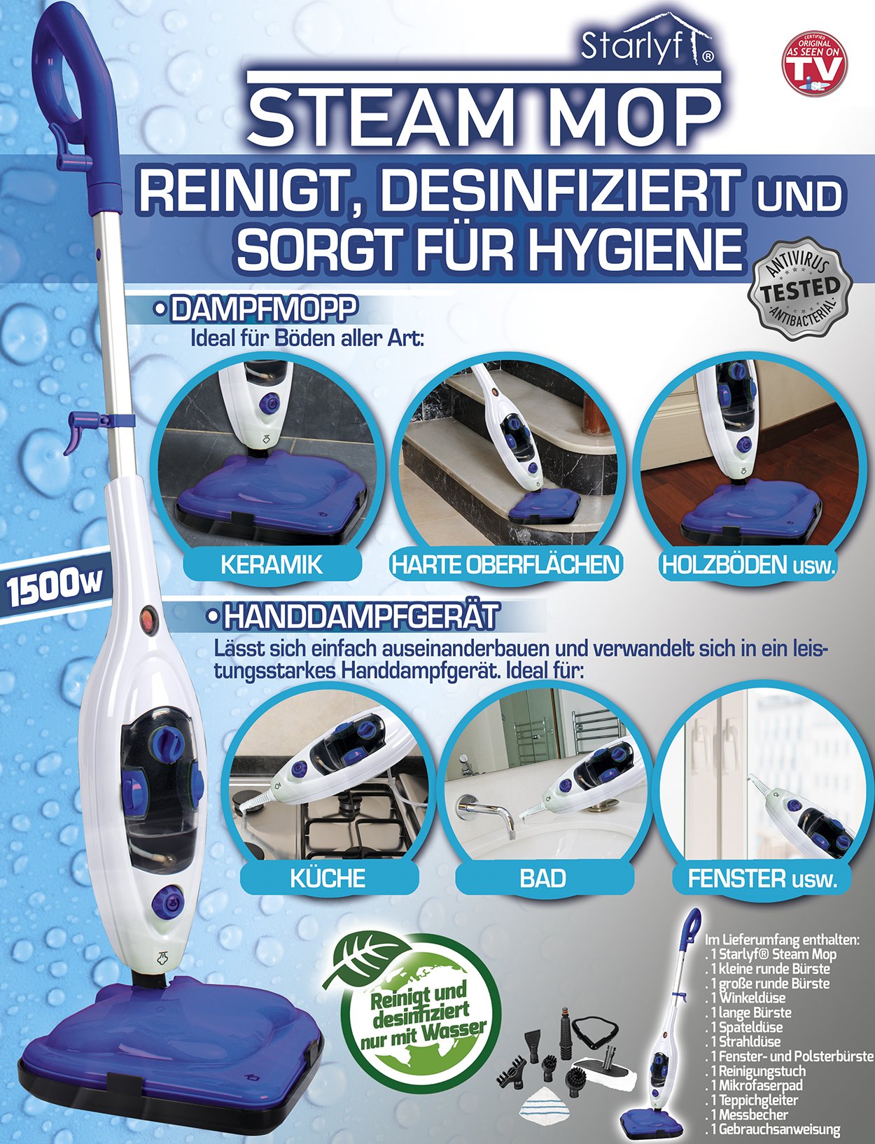 Steam mop steam cleaner - cleans and disinfects