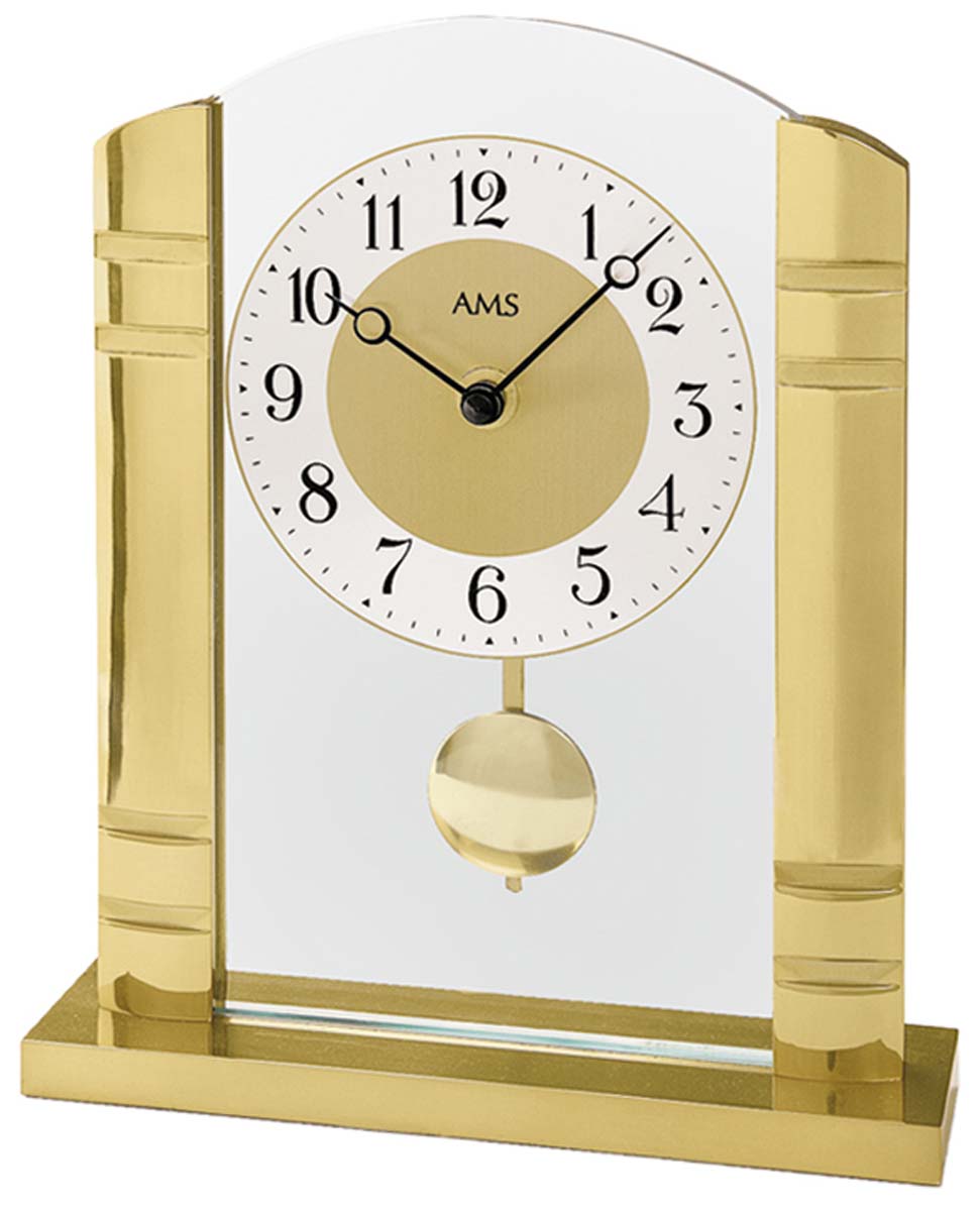 AMS quartz pendulum table clock metal yellow