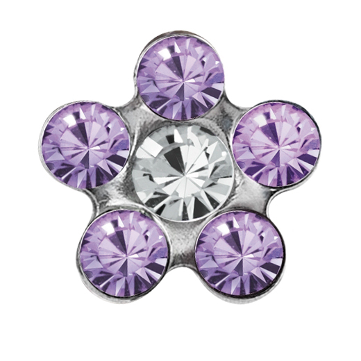 First ear stud System 75 white, daisy with stone purple + Crystal Studex