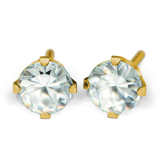 First stud earrings System 75 Gold 585/- GG Cubic Zirconia white 5mm