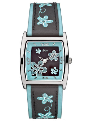 s.Oliver bracelet-montre en cuir noir/ turquoise SO-1643-LQN