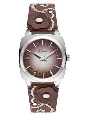 s.Oliver bracelet-montre en cuir véritable brun SO-2023-LQ