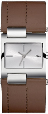 s.Oliver bracelet-montre en cuir véritable brun SO-1608-LQ