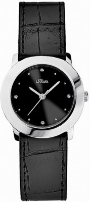 s.Oliver bracelet-montre en cuir véritable noir SO-1581-LQ