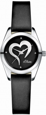 s.Oliver bracelet-montre en cuir véritable noir SO-1656-LQ