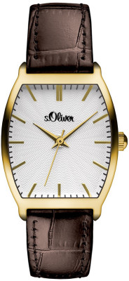 s.Oliver bracelet-montre en cuir véritable brun SO-2778-LQ