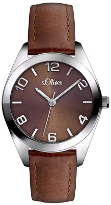 s.Oliver bracelet-montre en cuir véritable brun SO-2770-LQ