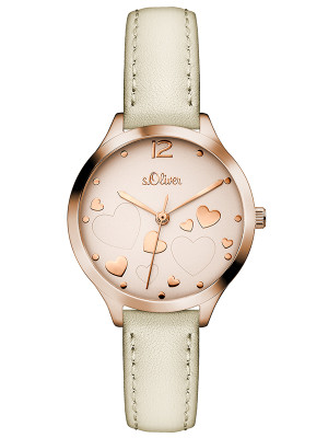s.Oliver bracelet-montre en cuir véritable beige SO-3244-LQ