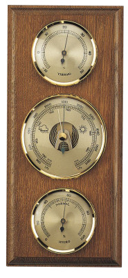 Station météo mécanique extérieure en chêne/inox - Thermomètre