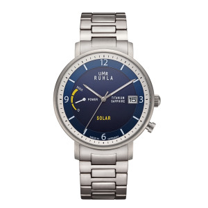Uhren Manufaktur Ruhla - Armbanduhr Solar Ø 41mm Titan/ Metallband dunkelblau