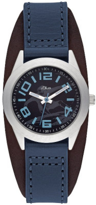 s.Oliver bracelet-montre en cuir bleu et brun SO-2103-LQ