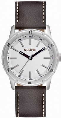 s.Oliver bracelet-montre en cuir véritable brun SO-1732-LQ