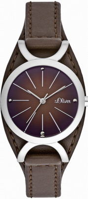 s.Oliver bracelet-montre en cuir véritable brun SO-1724-LQ