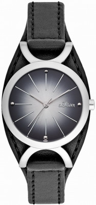 s.Oliver bracelet-montre en cuir véritable noir SO-1723-LQ