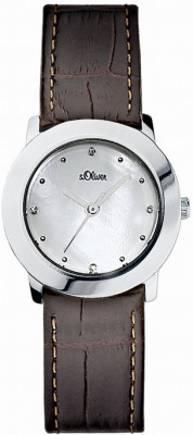 s.Oliver bracelet-montre en cuir véritable brun SO-1582-LQ
