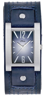 s.Oliver bracelet-montre en cuir véritable bleu foncé SO-1730-LQ