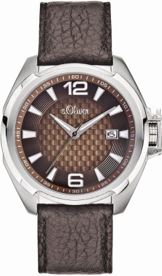 s.Oliver bracelet-montre en cuir véritable brun SO-1636-LQ
