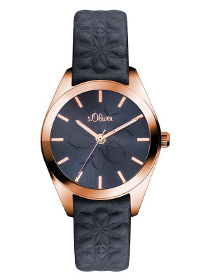 s.Oliver bracelet-montre en cuir bleu SO-3081-LQ