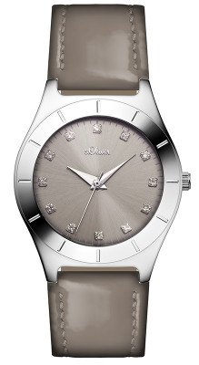 s.Oliver bracelet-montre en cuir véritable gris SO-2475-LQ