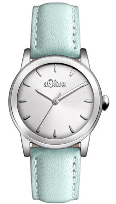 s.Oliver bracelet-montre en cuir turquoise menthe SO-2604-LQ