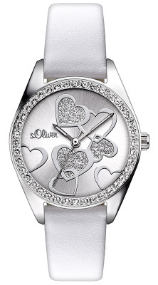 s.Oliver bracelet-montre en cuir blanc SO-2856-LQ