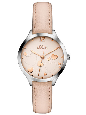 s.Oliver bracelet-montre en cuir rose SO-3243-LQ