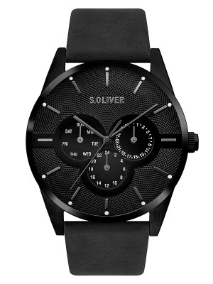 s.Oliver bracelet-montre en cuir noir SO-3572-LM