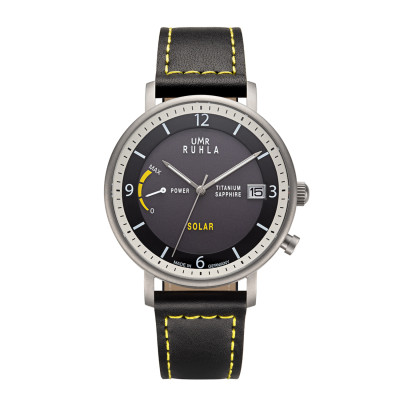 Uhren Manufaktur Ruhla - Wristwatch Solar Ø 41mm titanium/ leather strap black